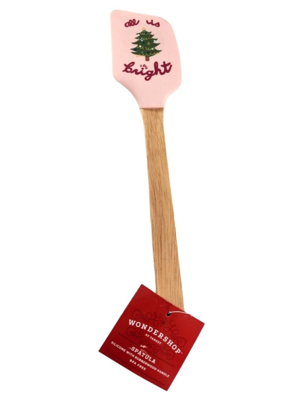 NWT Wondershop Christmas All Is Bright Pink Christmas Tree Spatula Kitchen Woode